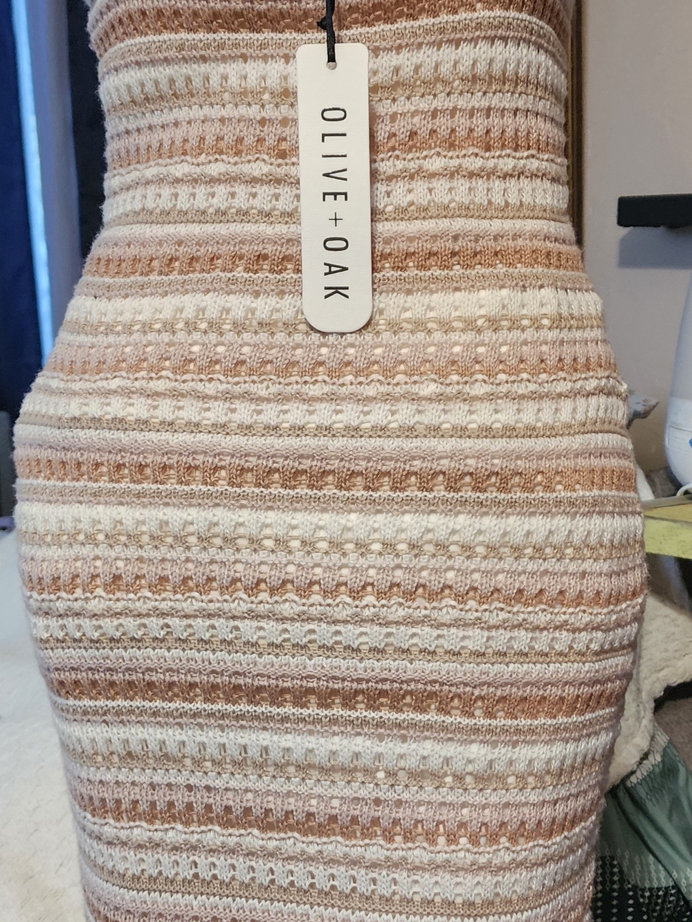 Olive & Oak Striped Knit Maxi Dress in Cream and Tan